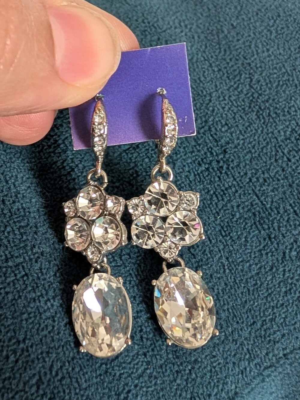 Givenchy Silver & Clear Crystal Faux Diamond Flower Drop Leverback Earrings